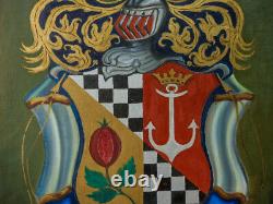 Peinture à l'huile de grande taille de l'ancien blason familial du Royaume-Uni