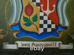 Peinture à l'huile de grande taille de l'ancien blason familial du Royaume-Uni