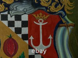 Peinture à l'huile de grande taille de l'ancien blason familial du Royaume-Uni