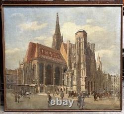 Peinture à l'huile de la cathédrale gothique Saint-Étienne antique d'Edvard Weie, paysage urbain de Vienne