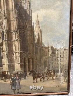 Peinture à l'huile de la cathédrale gothique Saint-Étienne antique d'Edvard Weie, paysage urbain de Vienne