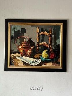 Peinture à l'huile de nature morte abstraite moderne ancienne originale d'Aldo Luongo, vintage 62.