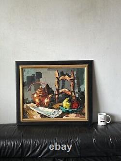 Peinture à l'huile de nature morte abstraite moderne ancienne originale d'Aldo Luongo, vintage 62.