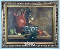 Peinture à l'huile de nature morte européenne du XIXe siècle ancienne