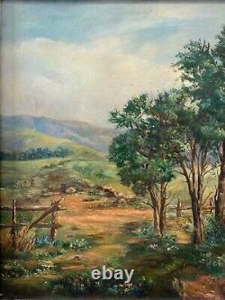 Peinture à l'huile de paysage californien en plein air, Fine Antique, Schlagl Marin années 40