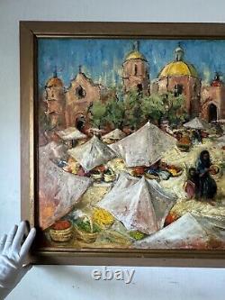 Peinture à l'huile de paysage de la vieille Los Angeles moderne mexicaine antique Alvera Street 1965