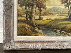 Peinture à l'huile de paysage impressionniste signée Swerdloff encadrée de grande taille de style ancien