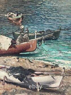 Peinture à l'huile de paysage italien moderne antique de Gustave Lino sur l'île de Capri en 1950.