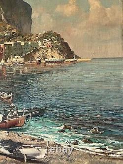 Peinture à l'huile de paysage italien moderne antique de Gustave Lino sur l'île de Capri en 1950.