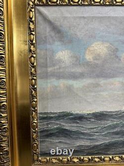 Peinture à l'huile de paysage marin de navire à voiles antique - Bateau maritime océanique nautique du 19ème siècle