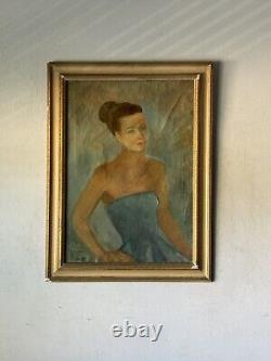Peinture à l'huile de portrait d'une belle femme italienne ancienne Elaino Fantuzzi