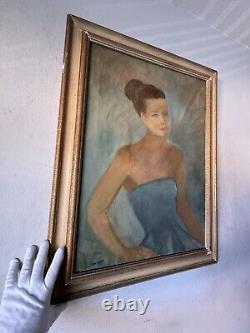 Peinture à l'huile de portrait d'une belle femme italienne ancienne Elaino Fantuzzi