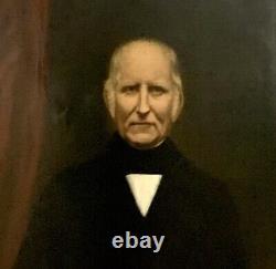 Peinture à l'huile encadrée d'un portrait d'un juge du XIXe siècle, gentleman d'époque.