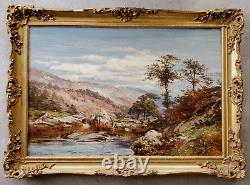 Peinture à l'huile encadrée de 1885 du paysage de la vallée de Lledr Snowdonia au nord du Pays de Galles