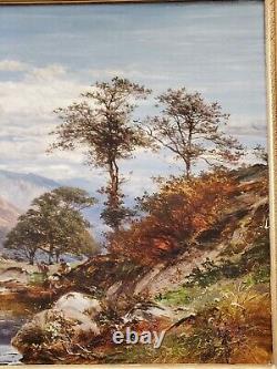 Peinture à l'huile encadrée de 1885 du paysage de la vallée de Lledr Snowdonia au nord du Pays de Galles