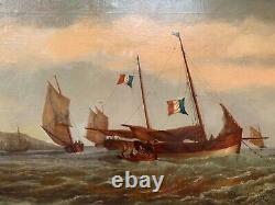 Peinture à l'huile hollandaise antique de grande taille sur toile de 1869 par Alexander Matthew représentant un paysage marin.