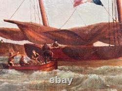 Peinture à l'huile hollandaise antique de grande taille sur toile de 1869 par Alexander Matthew représentant un paysage marin.