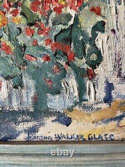 Peinture à l'huile impressionniste ancienne paysage moderne de Bertha Walker Glass de 1945