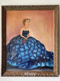 Peinture à l'huile impressionniste d'une jolie femme antique portant une robe moderne vintage.