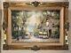 Peinture à L'huile Impressionniste De Grand Format "café Au Bord Du Lac" Par B. Michele, Encadrée Dans Un Style Antique