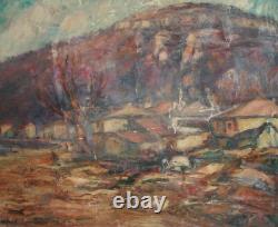 Peinture à l'huile impressionniste de paysage de grande taille signée ancienne