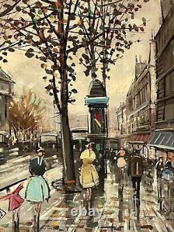 Peinture à l'huile moderne exceptionnelle d'un paysage urbain impressionniste français antique de la vieille ville de Paris.