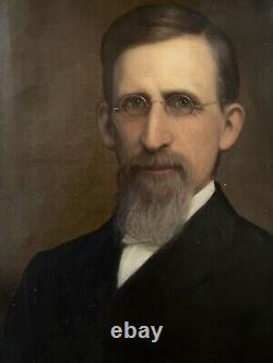Peinture à l'huile originale antique de 1885 Portrait vintage d'un homme distingué à la barbe