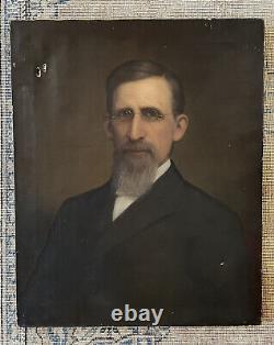 Peinture à l'huile originale antique de 1885 Portrait vintage d'un homme distingué à la barbe
