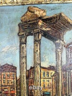 Peinture à l'huile originale antique signée L. GINI 41With29H Architecture en ruine italienne