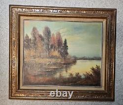 Peinture à l'huile originale antiques sur toile signée encadrée en grand