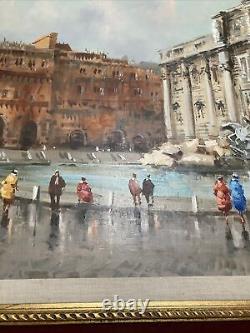 Peinture à l'huile originale sur toile ancienne vintage - Fontaine de Trevi Rome - A. Devity