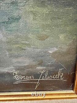 Peinture à l'huile signée Zoran Jelascek Vintage Peinture à l'huile antique