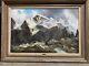 Peinture à L'huile Signée Ancienne J. E. Lemke Paysage De Montagne Alpine Cadre Doré