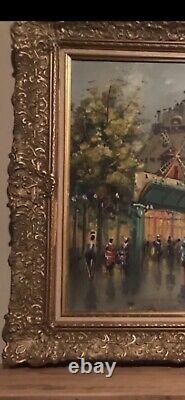 Peinture à l'huile signée du Moulin Rouge, antiquité