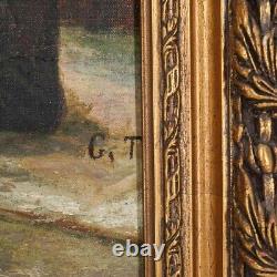 Peinture à l'huile signée vénitienne sur toile ancienne - H 43 L 21. La toile mesure H 38.