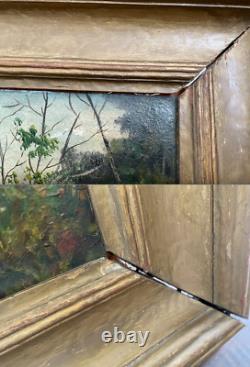 Peinture à l'huile sur carton paysage du lac et des bois antique de 1814 datée 43