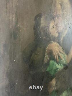 Peinture à l'huile sur toile d'un grand portrait réaliste d'un juge britannique et de son épouse, d'époque antique