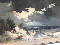 Peinture à l'huile sur toile de grand format de van Schendel encadrée, paysage marin impressionniste ancien