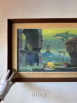 Peinture à l'huile sur toile de poisson des profondeurs de l'océan vintage, moderne et surréaliste par Donald Fay