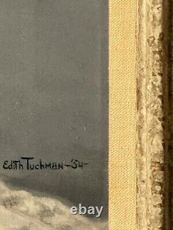 Peinture à l'huile surréaliste de nature morte moderne ancienne d'Edith Tuchman, millésime 1954