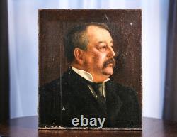 Peinture à l'huile victorienne ancienne signée distinguée d'un homme gentleman à moustache