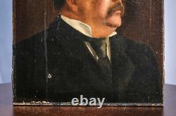 Peinture à l'huile victorienne ancienne signée distinguée d'un homme gentleman à moustache