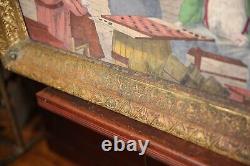Peinture abstraite à l'huile de comptoir de magasin général antique avec cadre en bois doré