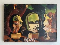 Peinture ancienne à l'huile sur toile signée SALVADOR DALI Grand Format 19 X 27