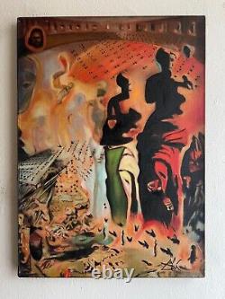 Peinture ancienne à l'huile sur toile signée SALVADOR DALI Grand format 19 X 27