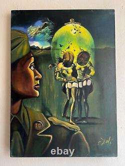 Peinture ancienne à l'huile sur toile signée SALVADOR DALI Grand format 19 X 27