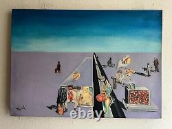 Peinture ancienne à l'huile sur toile signée SALVADOR DALI Grand format 19 X 27