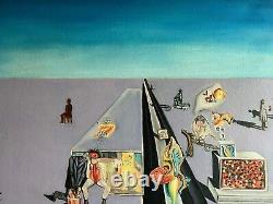 Peinture ancienne à l'huile sur toile signée SALVADOR DALI Grand format 19 X 27