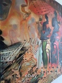 Peinture ancienne à l'huile sur toile signée SALVADOR DALI Grand format 19 X 27