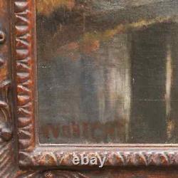 Peinture ancienne, huile sur toile, paysage, signée, cabane, encadrée, 1800s